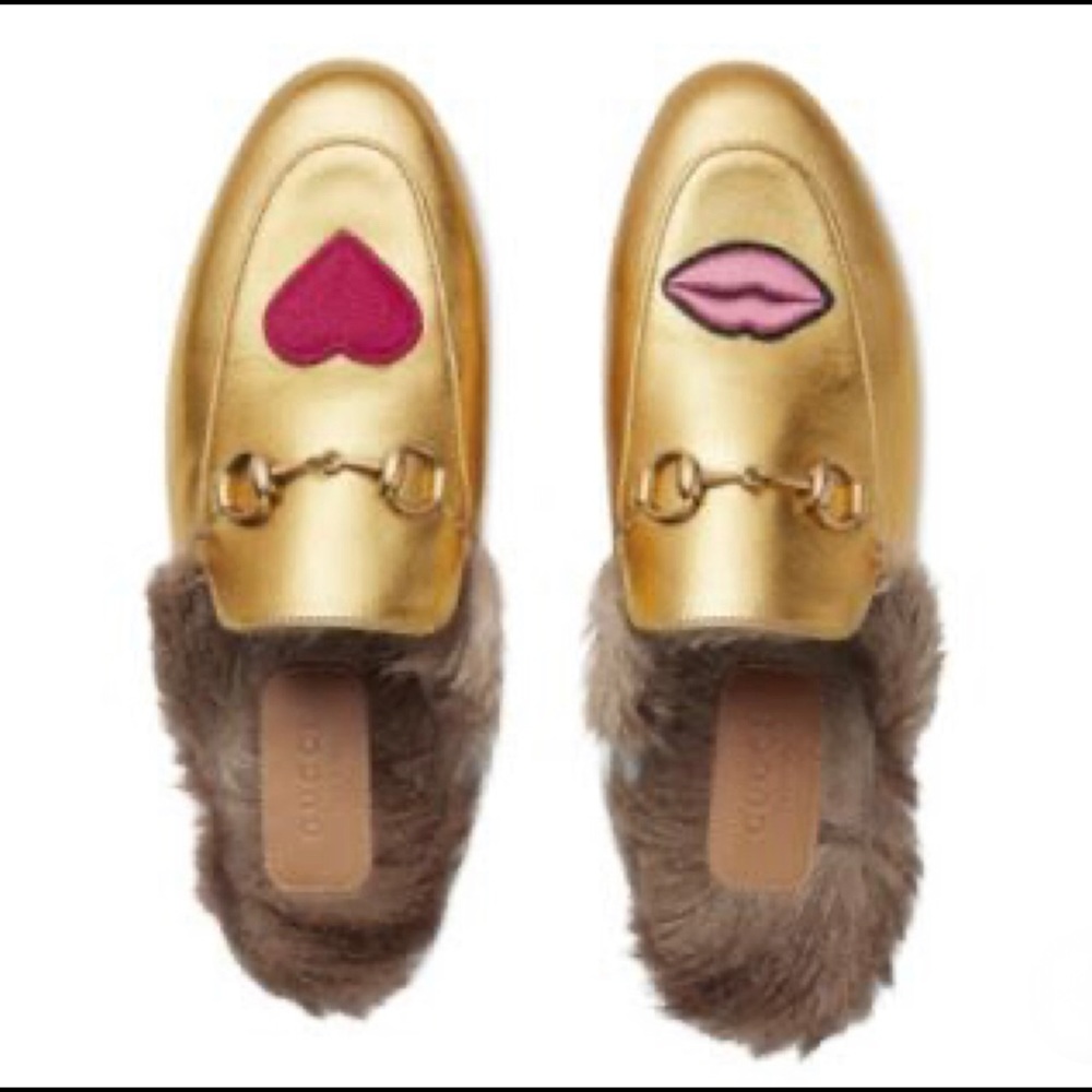 Gucci Princetown Lips & Fur Mule, Size 38
